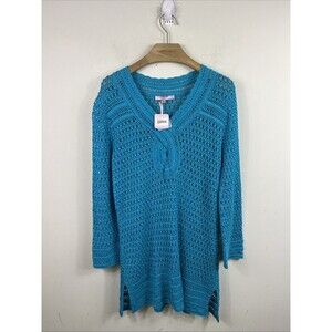 Calypso St Barth Tessina Sweater Crochet Turquoise Cover Up Size Small NWT Linen